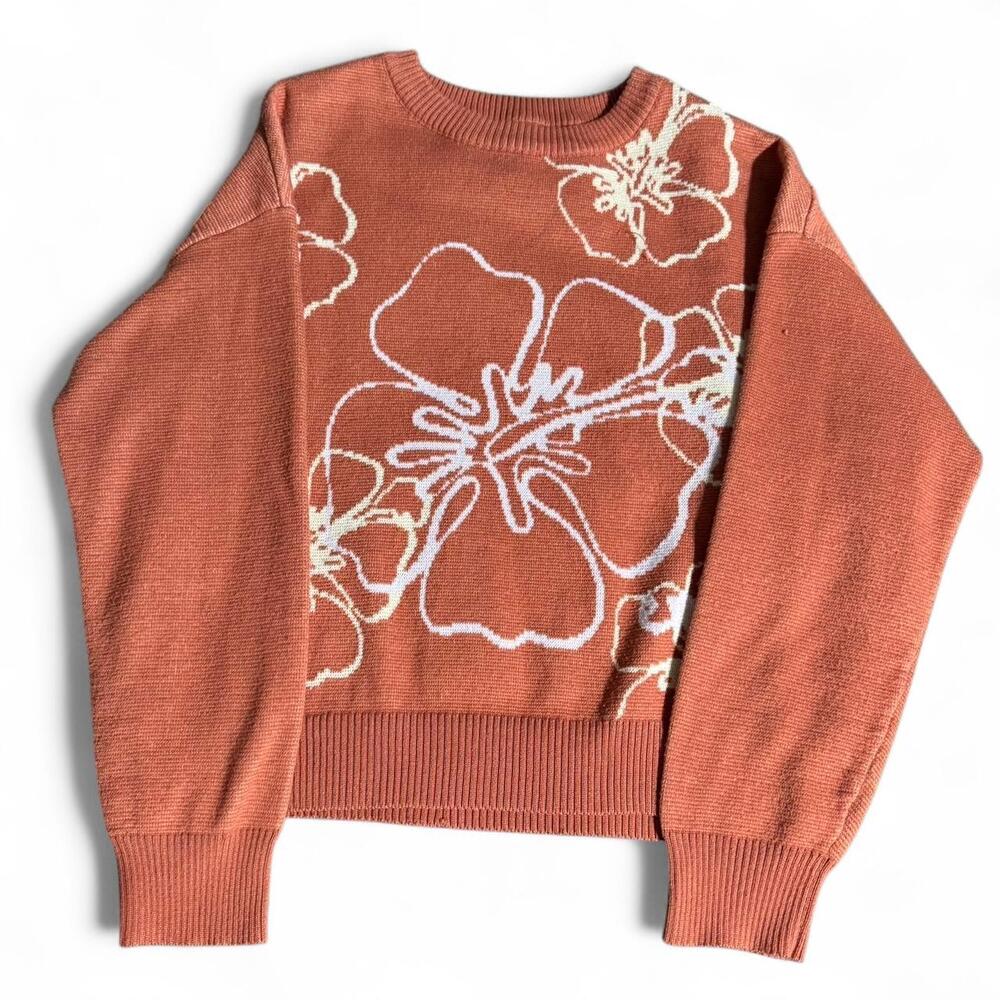 Coral/orange cute hibiscus flower sweater